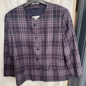windsmoor women’s pure wool purple plaid blazer jacket size 16